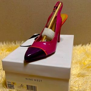 New, never worn Nine West leather sling backs
